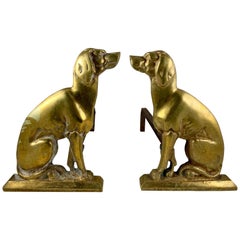 French Bronze & Iron Seated Dogs Figural Firedogs, Andirons or Chenets