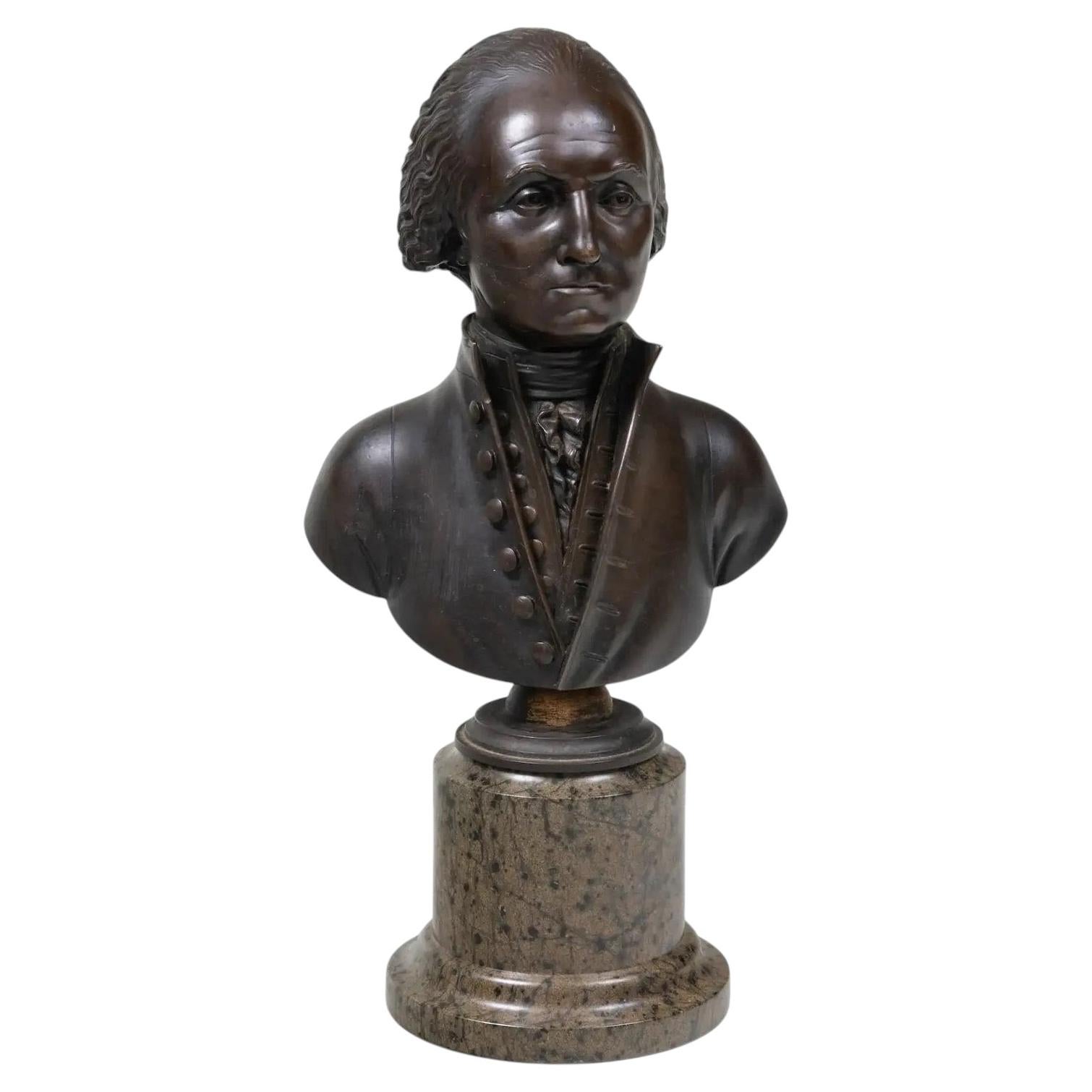 19th c. French Bronze Library Bust of President George Washington Marble Column For Sale