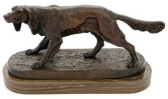 19th C.  French Bronze of a Hunting Dog in Landscape in the Style of  PJ Mene
