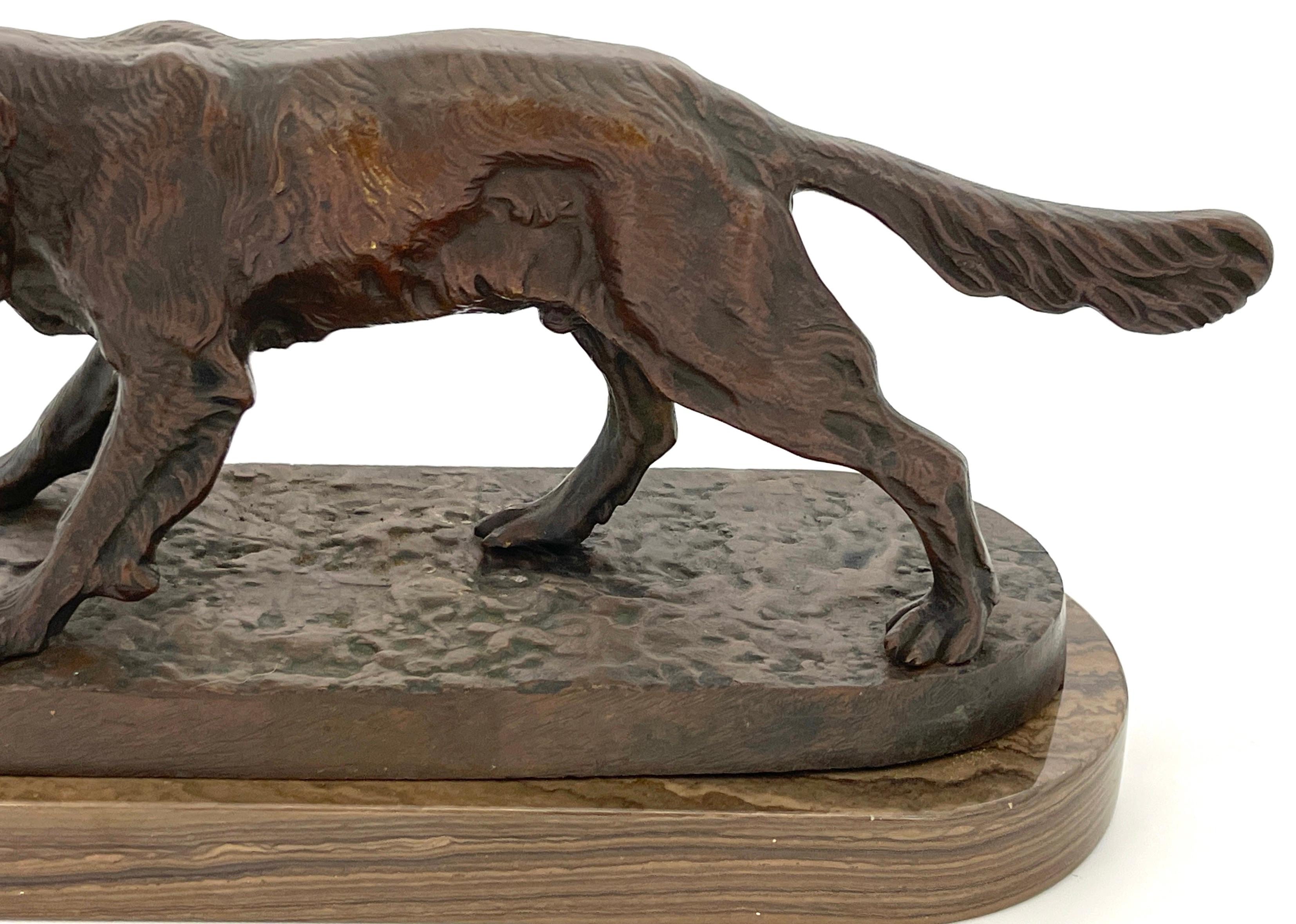 Sporting Art 19th C.  French Bronze of a Hunting Dog in Landscape in the Style of  PJ Mene For Sale