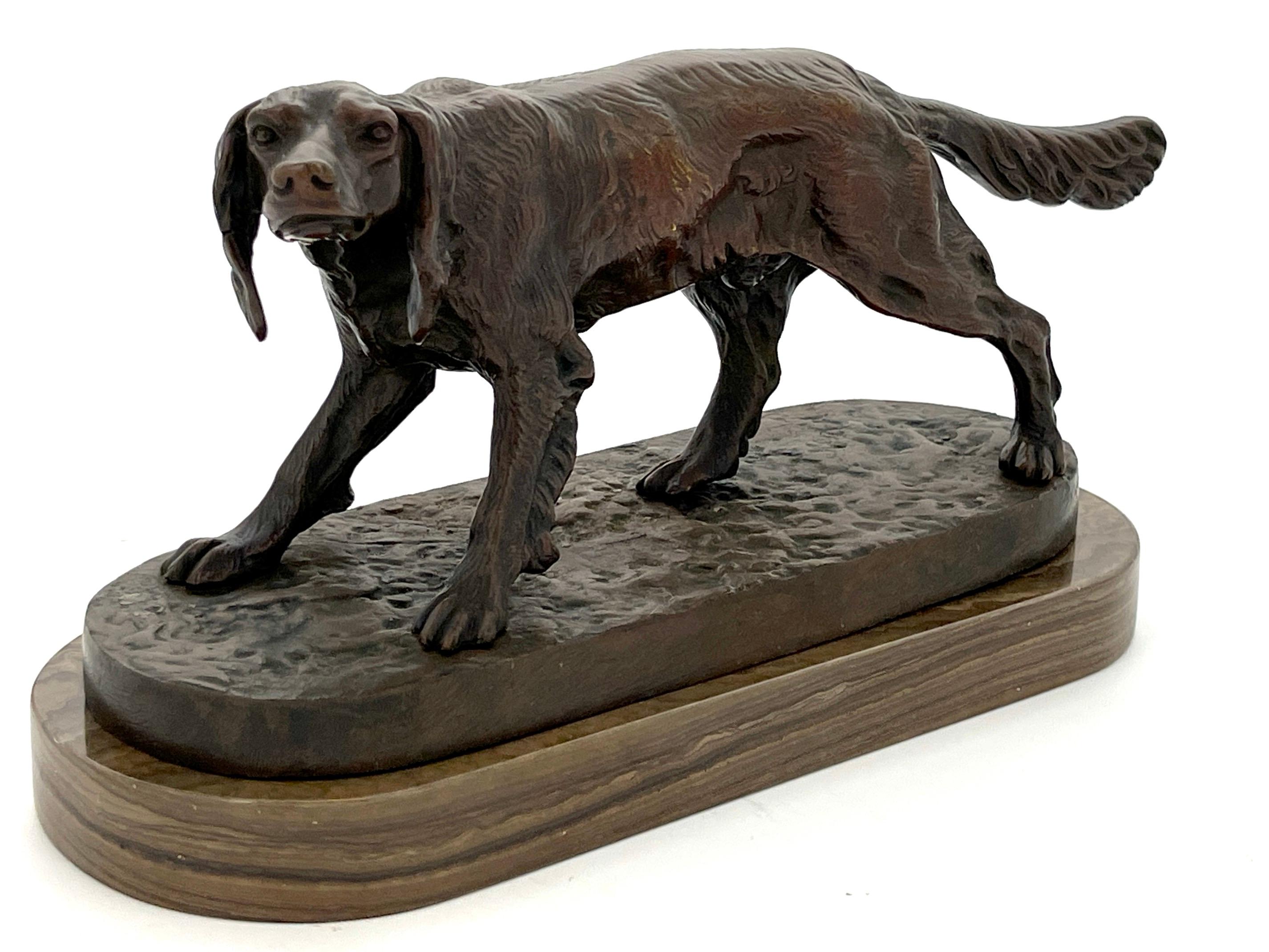 Cast 19th C.  French Bronze of a Hunting Dog in Landscape in the Style of  PJ Mene For Sale