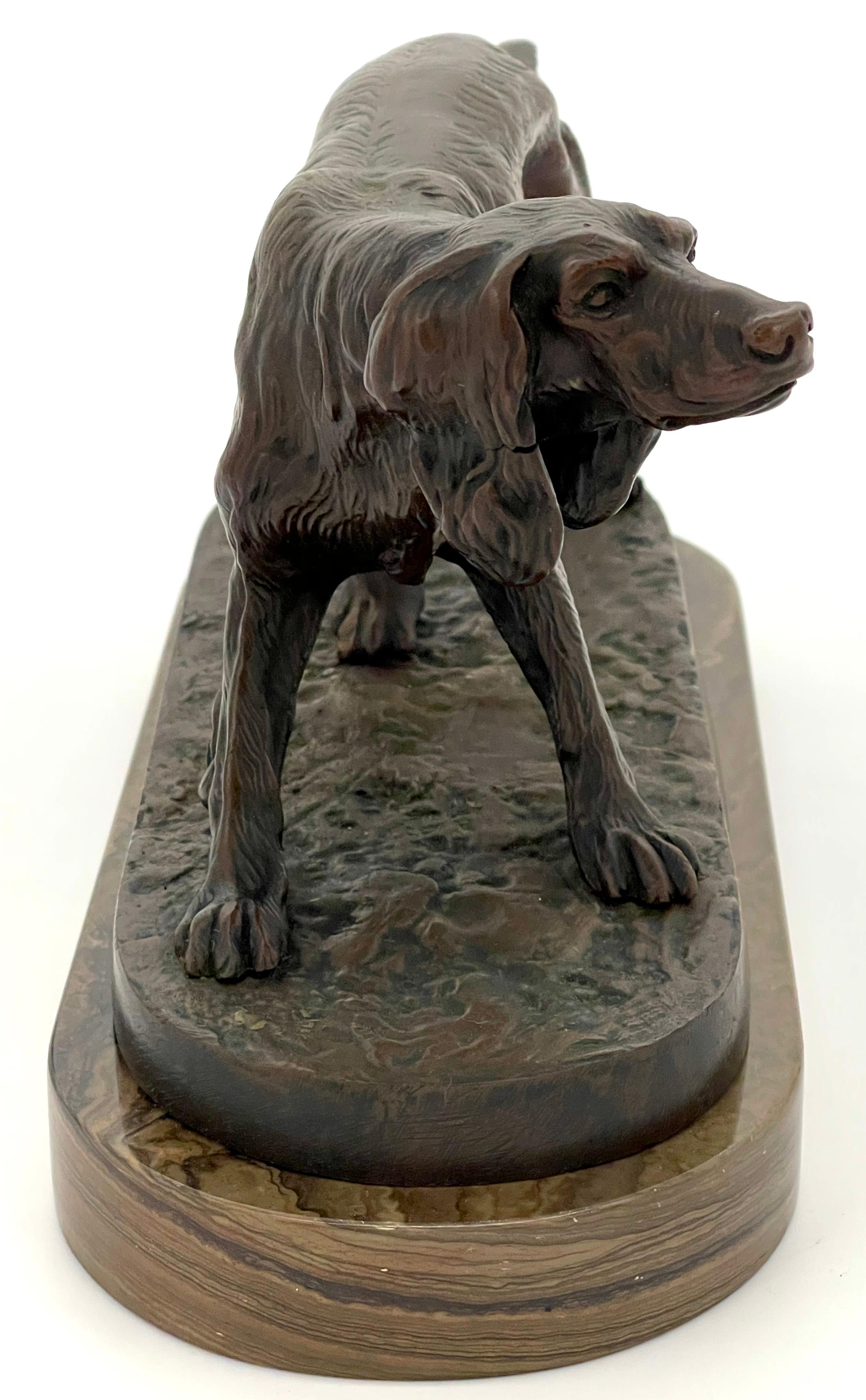 19th C.  French Bronze of a Hunting Dog in Landscape in the Style of  PJ Mene In Good Condition For Sale In West Palm Beach, FL