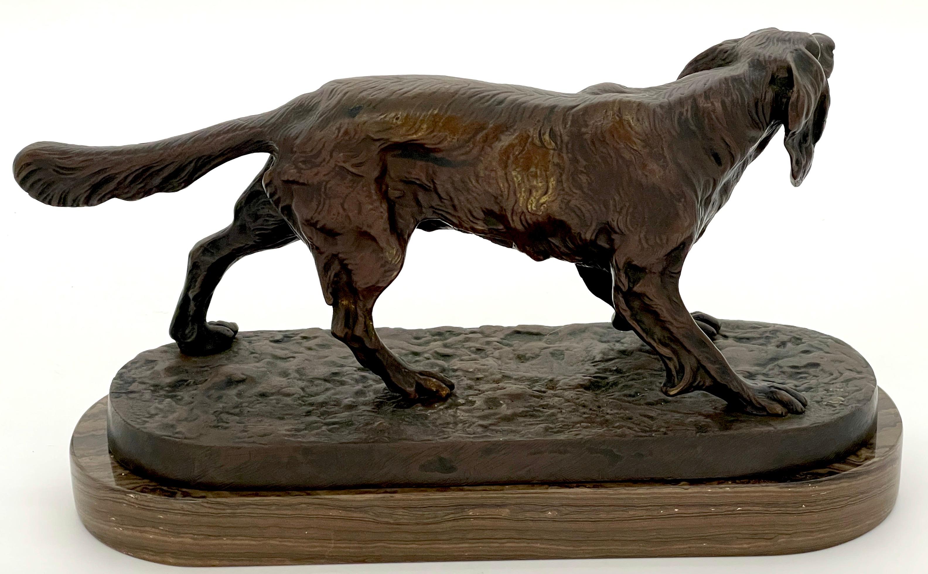 19. C.  Französische Bronzefigur eines Jagdhundes in Landschaft im Stil von  PJ Mene im Angebot 1