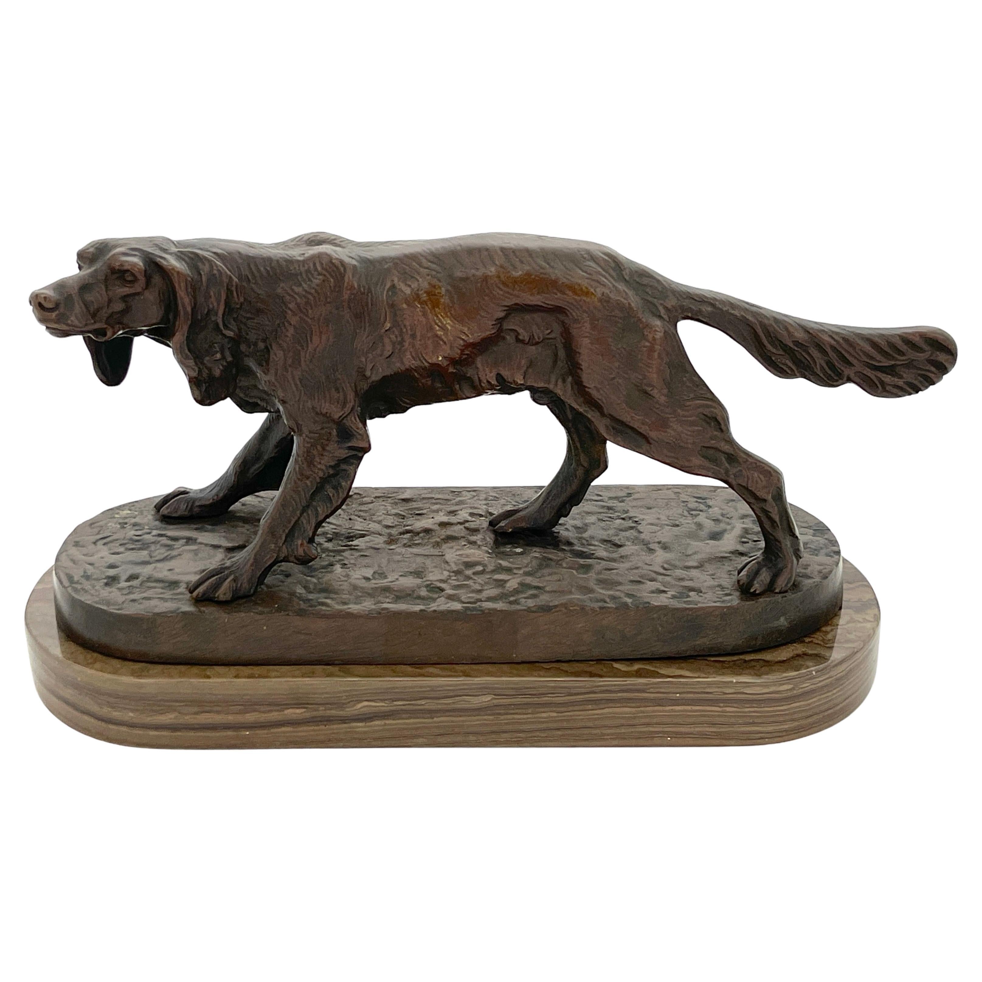 19th C.  French Bronze of a Hunting Dog in Landscape in the Style of  PJ Mene For Sale