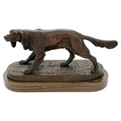 19th C.  French Bronze of a Hunting Dog in Landscape in the Style of  PJ Mene