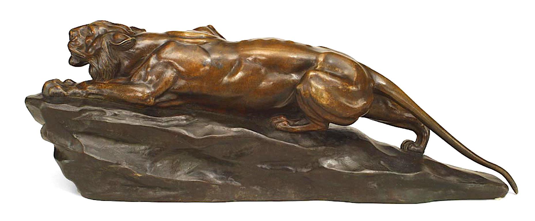 19th c. French Bronze of a Tiger, by L. Bureau In Good Condition In New York, NY