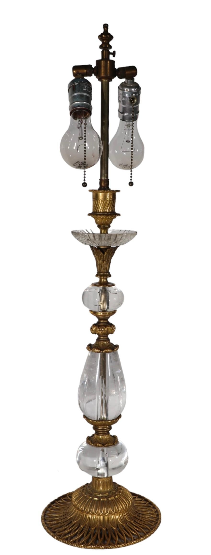   19th C French Bronze Ormolu and Rock Crystal Candlestick Table Lamp as is For Sale 4
