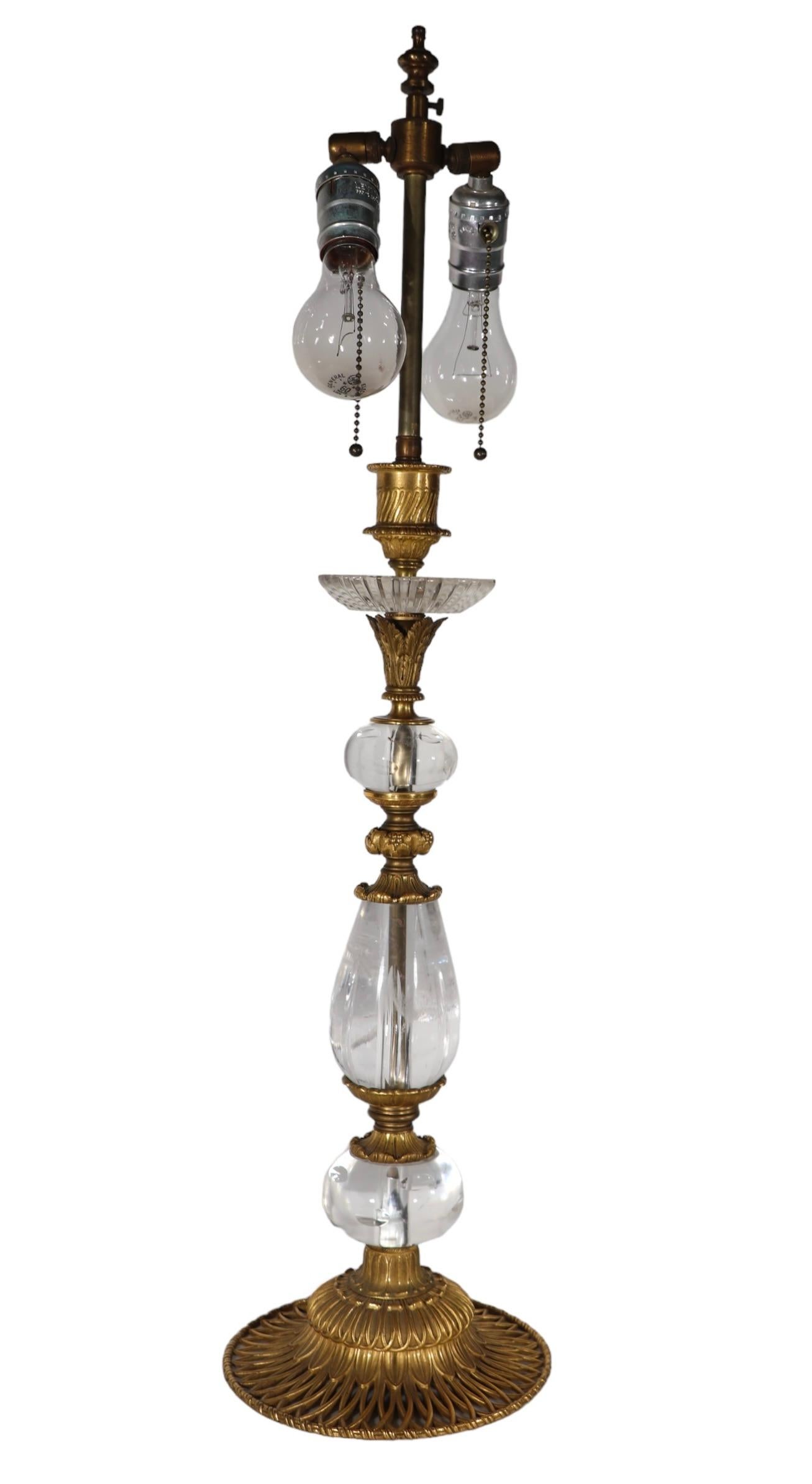   19th C French Bronze Ormolu and Rock Crystal Candlestick Table Lamp as is For Sale 5