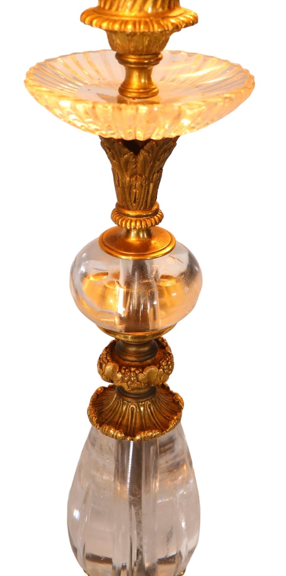   19th C French Bronze Ormolu and Rock Crystal Candlestick Table Lamp as is For Sale 7
