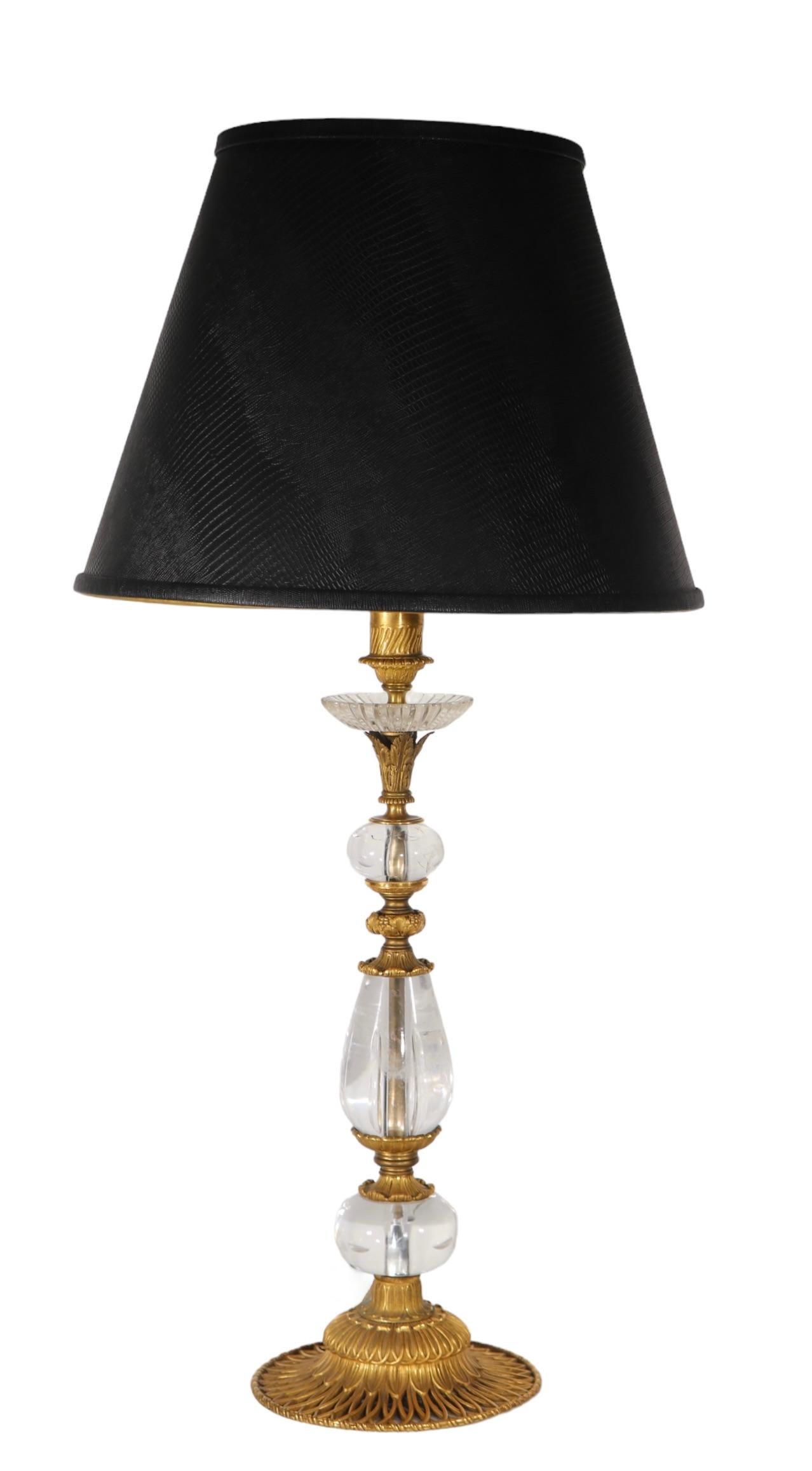   19th C French Bronze Ormolu and Rock Crystal Candlestick Table Lamp as is For Sale 8