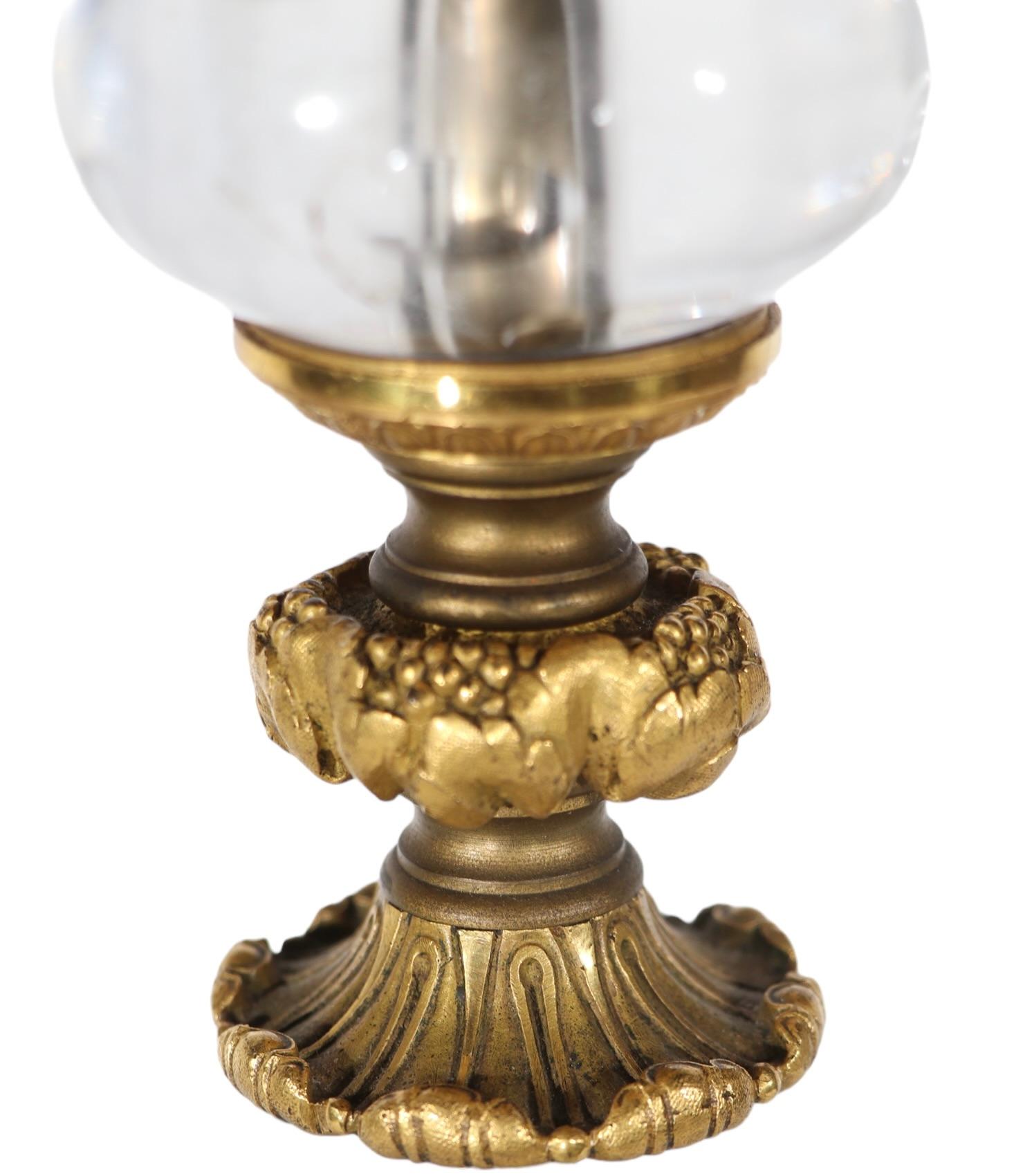 Brass   19th C French Bronze Ormolu and Rock Crystal Candlestick Table Lamp as is For Sale