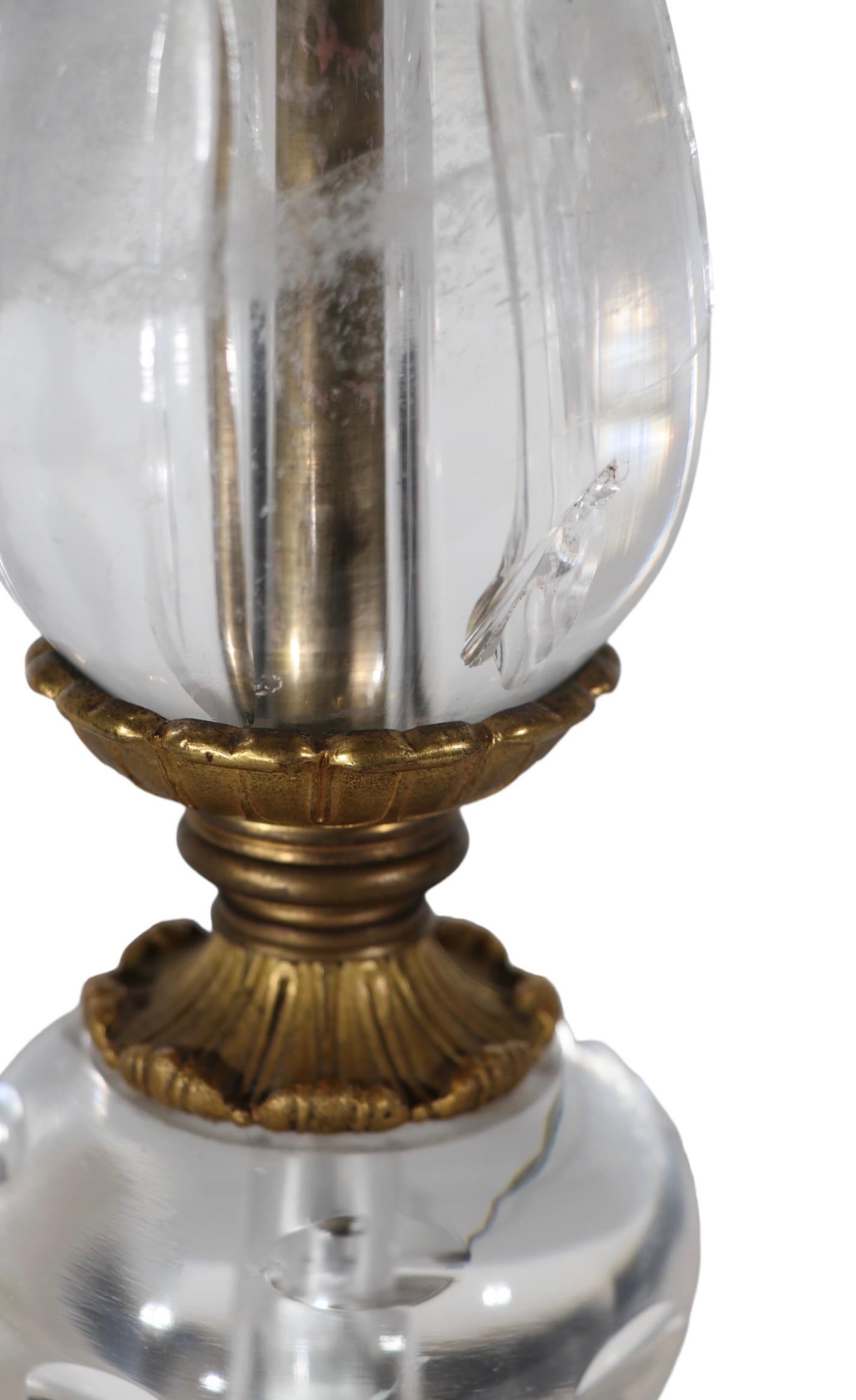   19th C French Bronze Ormolu and Rock Crystal Candlestick Table Lamp as is For Sale 1