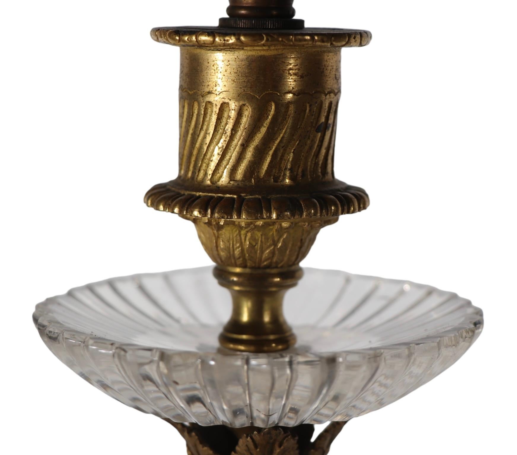   19th C French Bronze Ormolu and Rock Crystal Candlestick Table Lamp as is For Sale 2