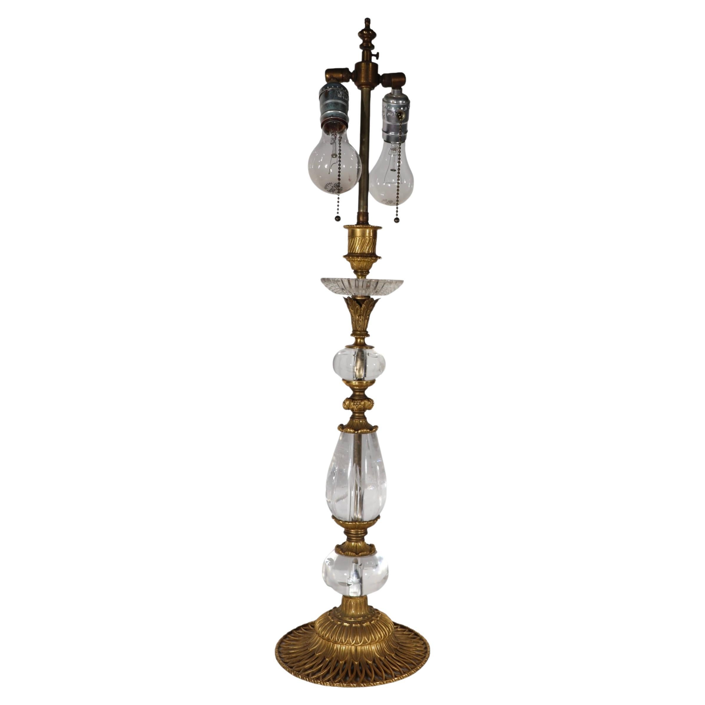   19th C French Bronze Ormolu and Rock Crystal Candlestick Table Lamp as is For Sale