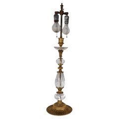   19. Jahrhundert Französisch Bronze Ormolu und Bergkristall Kerzenständer Tischlampe wie ist