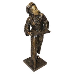 19th C French Bronze Sculpture of a Pierrot Singing and Playing a Lute by Bornet