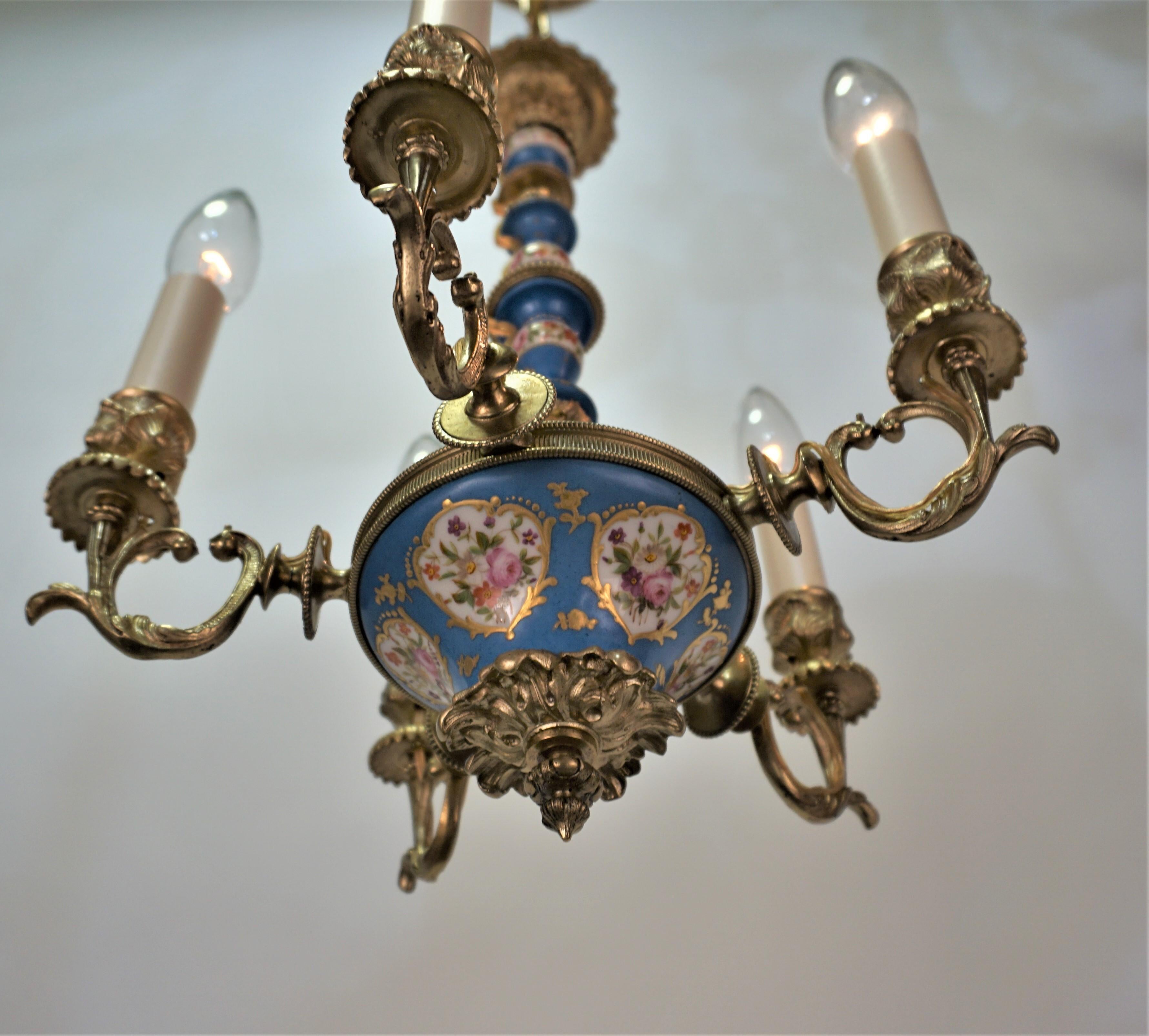 19th C French Bronze & Sèvres Porcelain Chandelier In Good Condition In Fairfax, VA