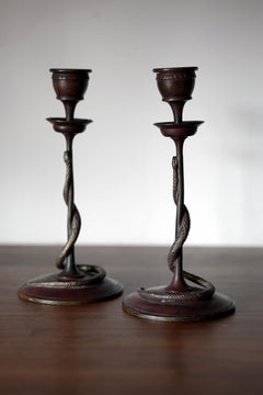 19th C French Bronze Snake Candlesticks