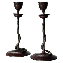 19th C French Bronze Snake Candlesticks