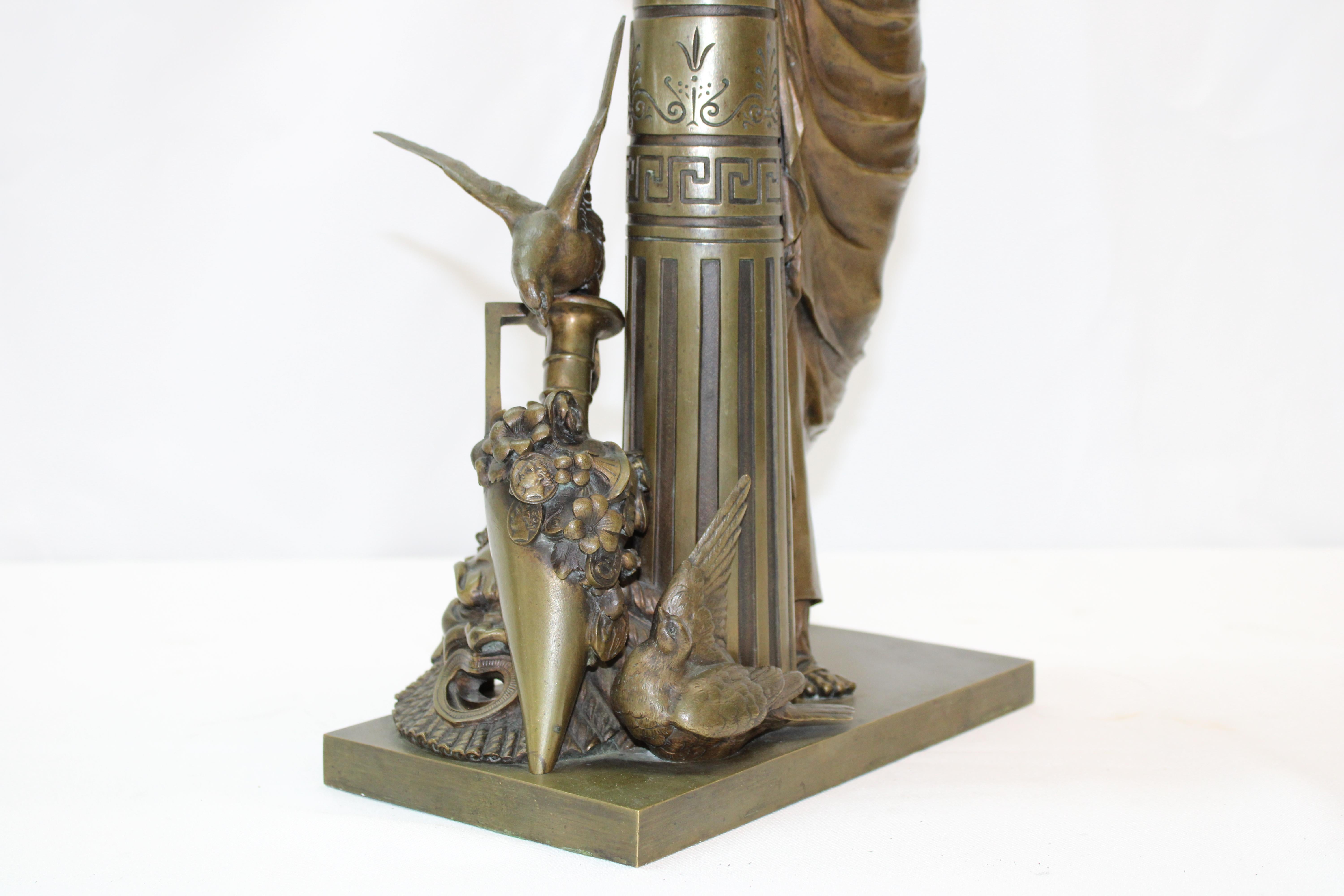 French Provincial 19th-c. French Bronze Woman Leaning on Column For Sale