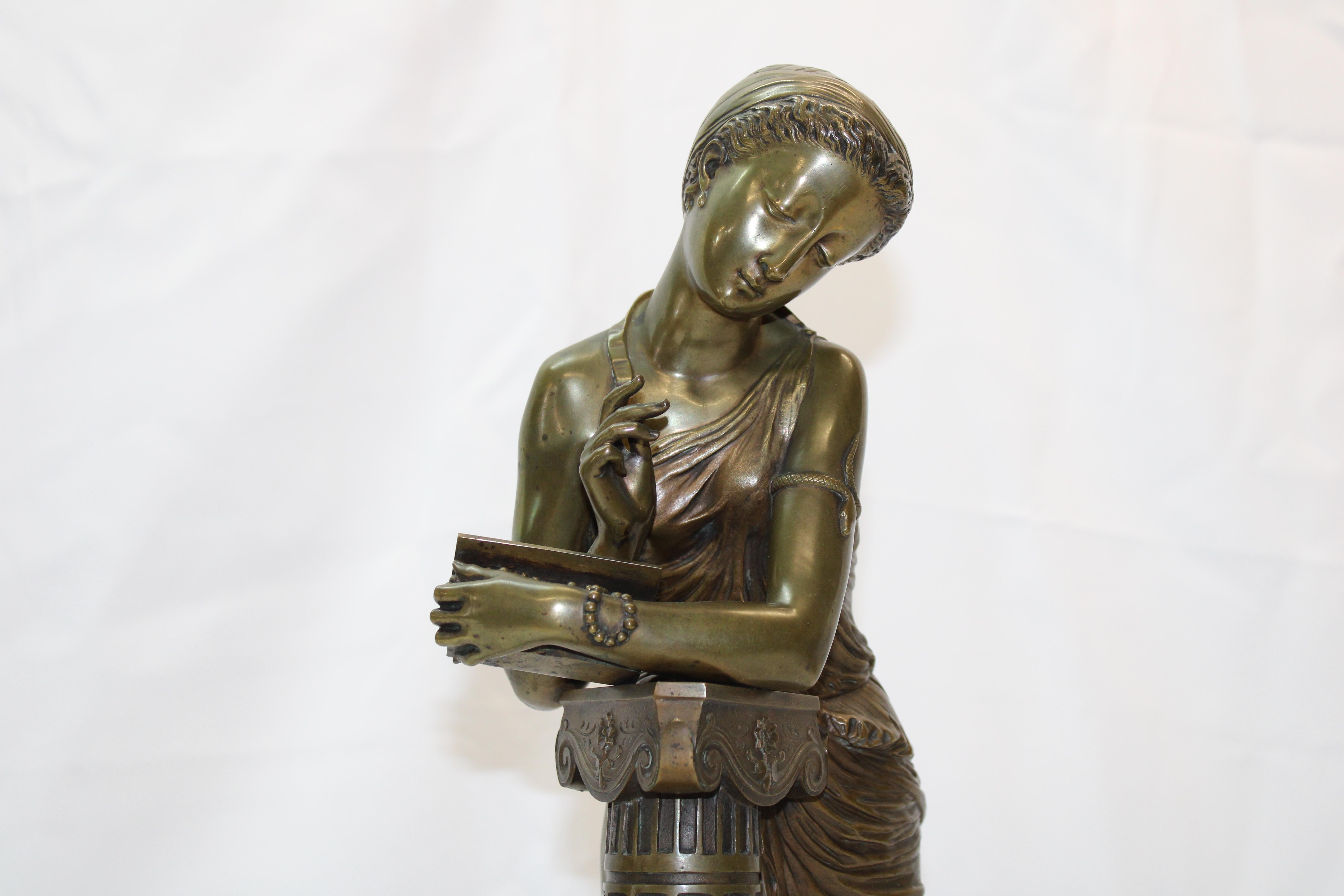 Unknown 19th-c. French Bronze Woman Leaning on Column For Sale
