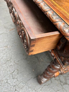 19th C. French Carved Barley Twist Walnut Desk / Library Table with Leather Top