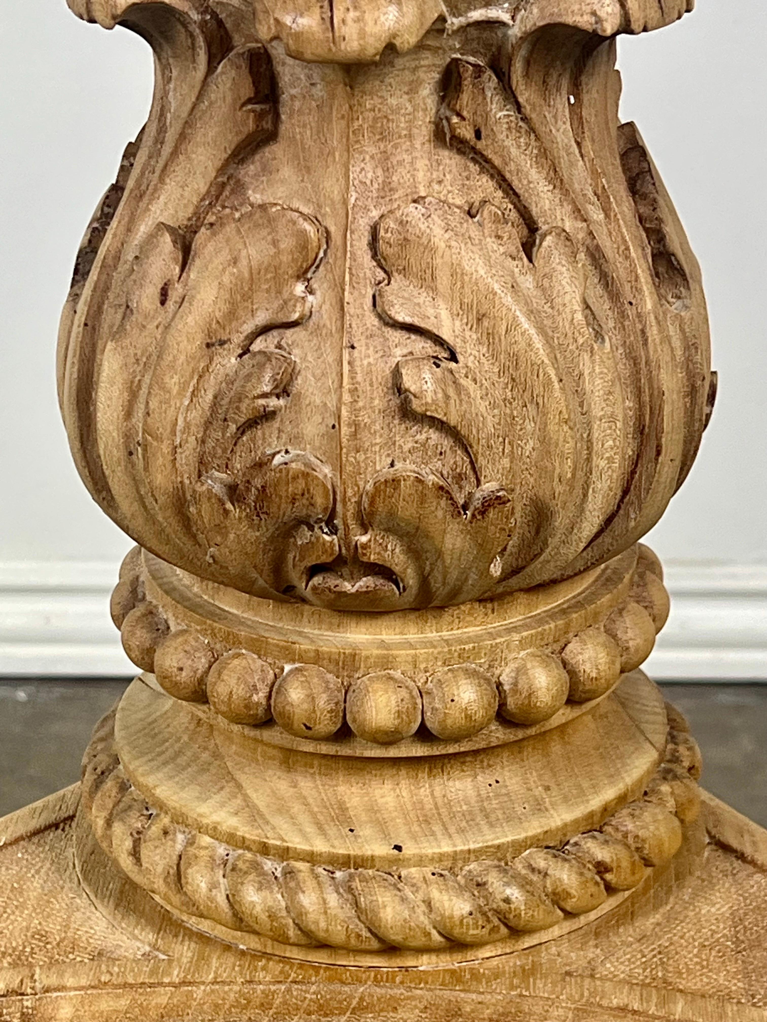 19th C. French Carved Beached Walnut Standing Lamp For Sale 4