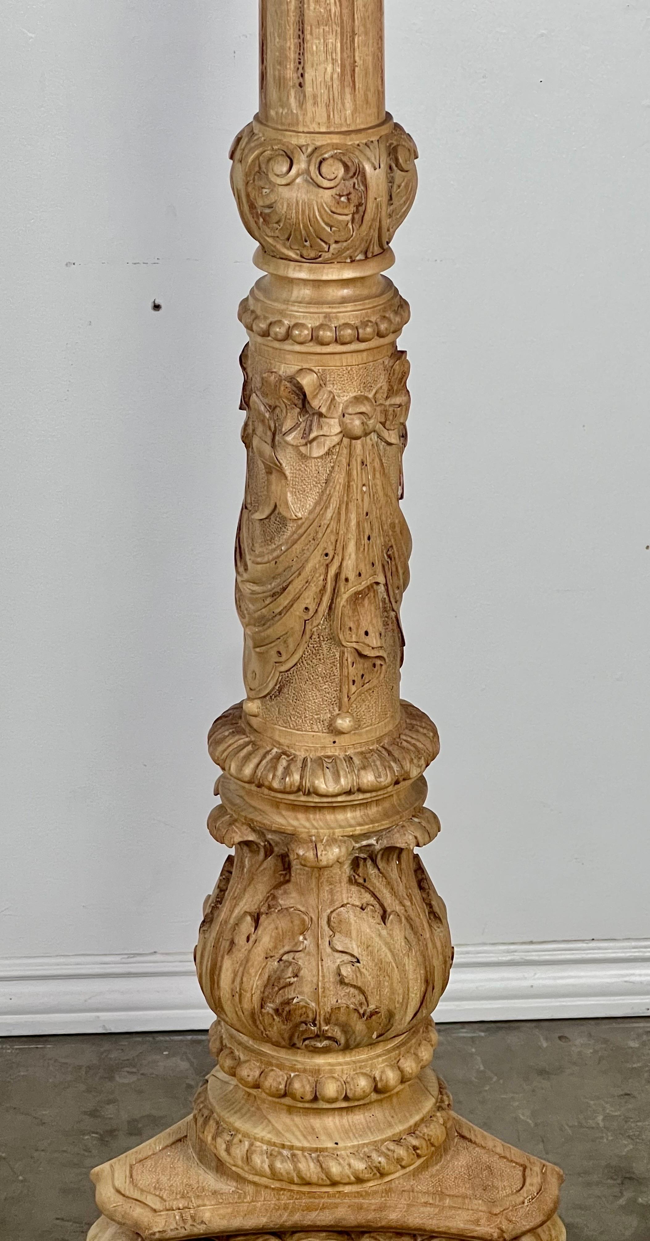 Rococo 19th C. French Carved Beached Walnut Standing Lamp For Sale