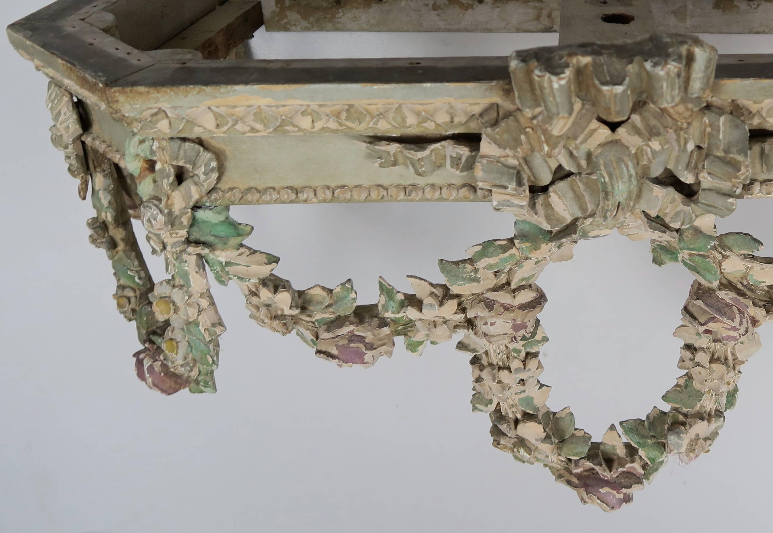 Wood 19th Century French Carved Bed Canopy with Garlands of Flowers