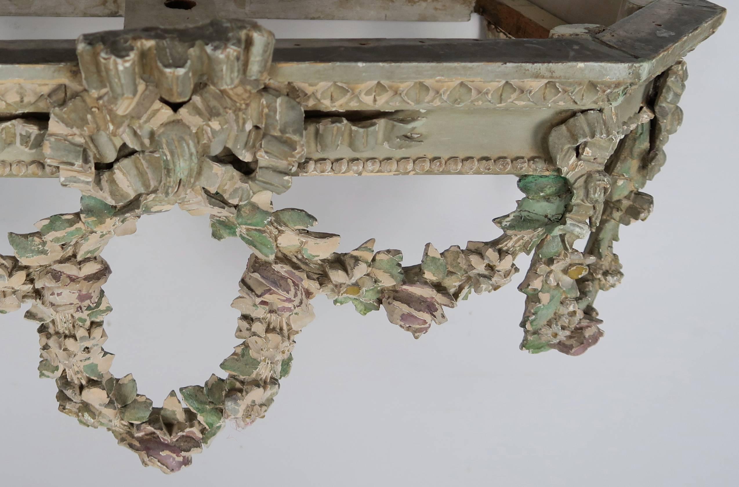 19th Century French Carved Bed Canopy with Garlands of Flowers 1