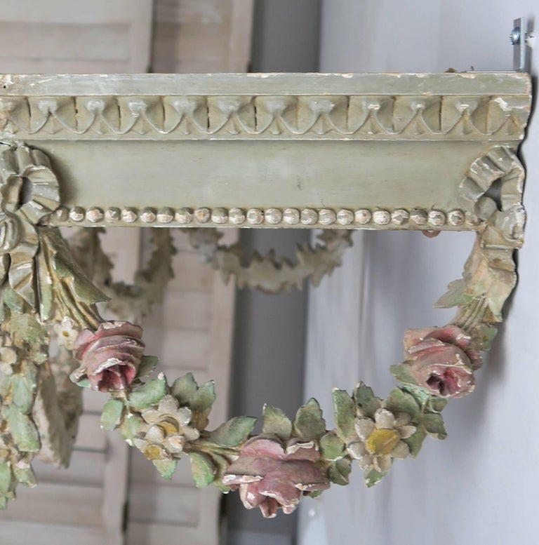 19th Century French Carved Bed Canopy with Garlands of Flowers at