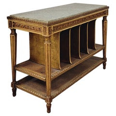 Antique 19th-C. French Carved Giltwood Side Table / Music Stand With Rare Green Marble