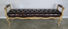 19th Century French Carved Leather Tufted Bench