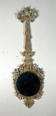 19th Century French Rococo Wall Mirror, Hand-Carved Wood, Distressed
