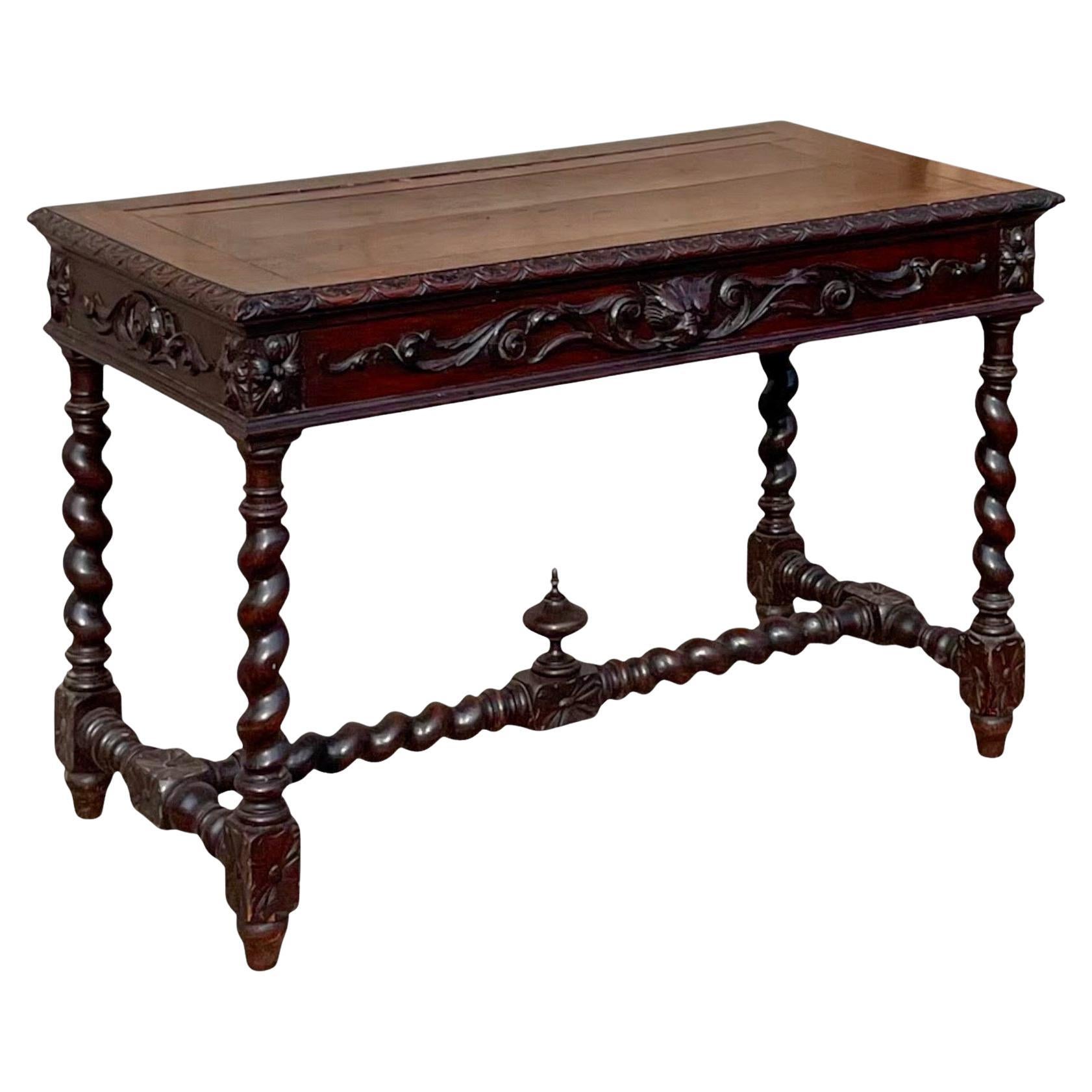 XIX sec. Scrivania/tavolo in Oak Oak Twist intagliato francese con piano di appoggio sollevabile
