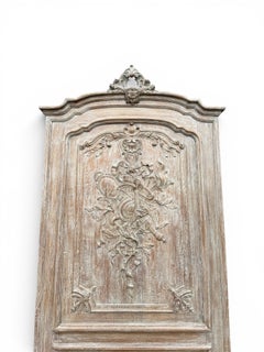 19th C. French Carved Painted Walnut Trumeau Mirror with Original Mirror Plate