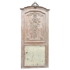 19th C. French Carved Painted Walnut Trumeau Mirror with Original Mirror Plate