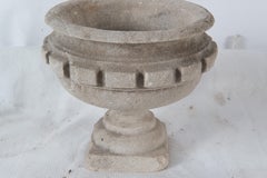 Antique French Carved Stone Garden Urn with Dental Trim, 18th Century