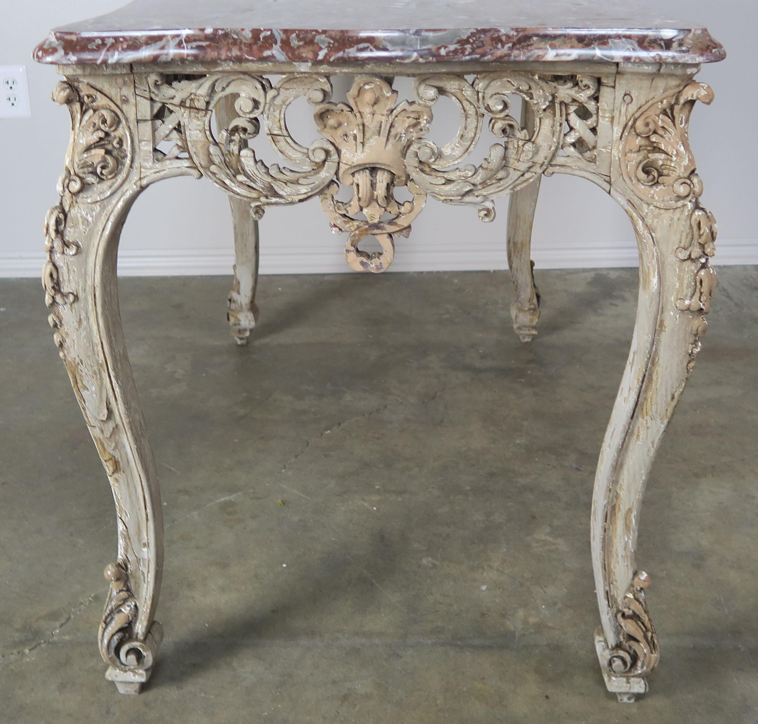 19th Century French Carved Table with Marble Top 4