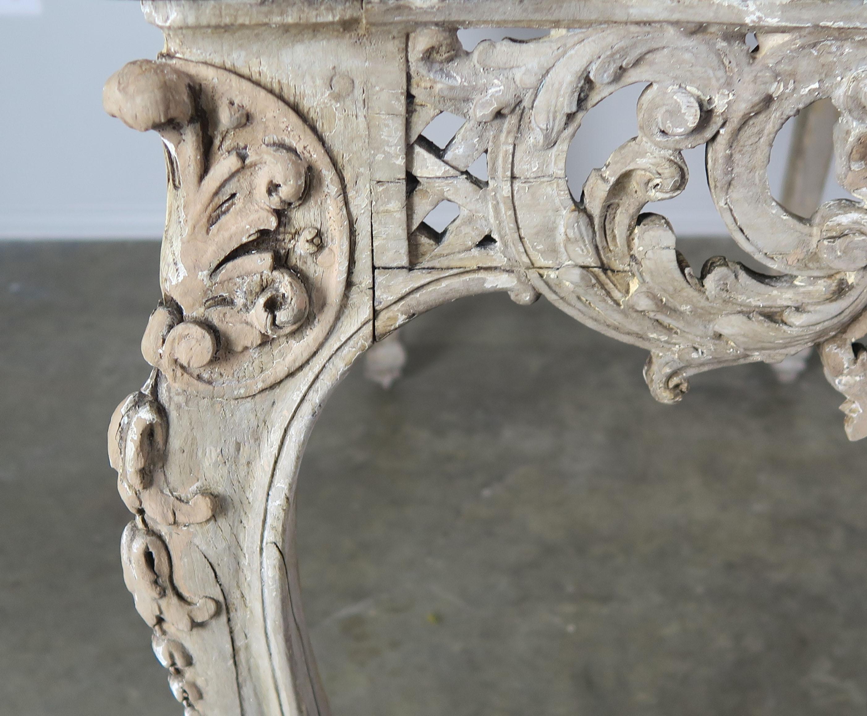 Bleached 19th Century French Carved Table with Marble Top