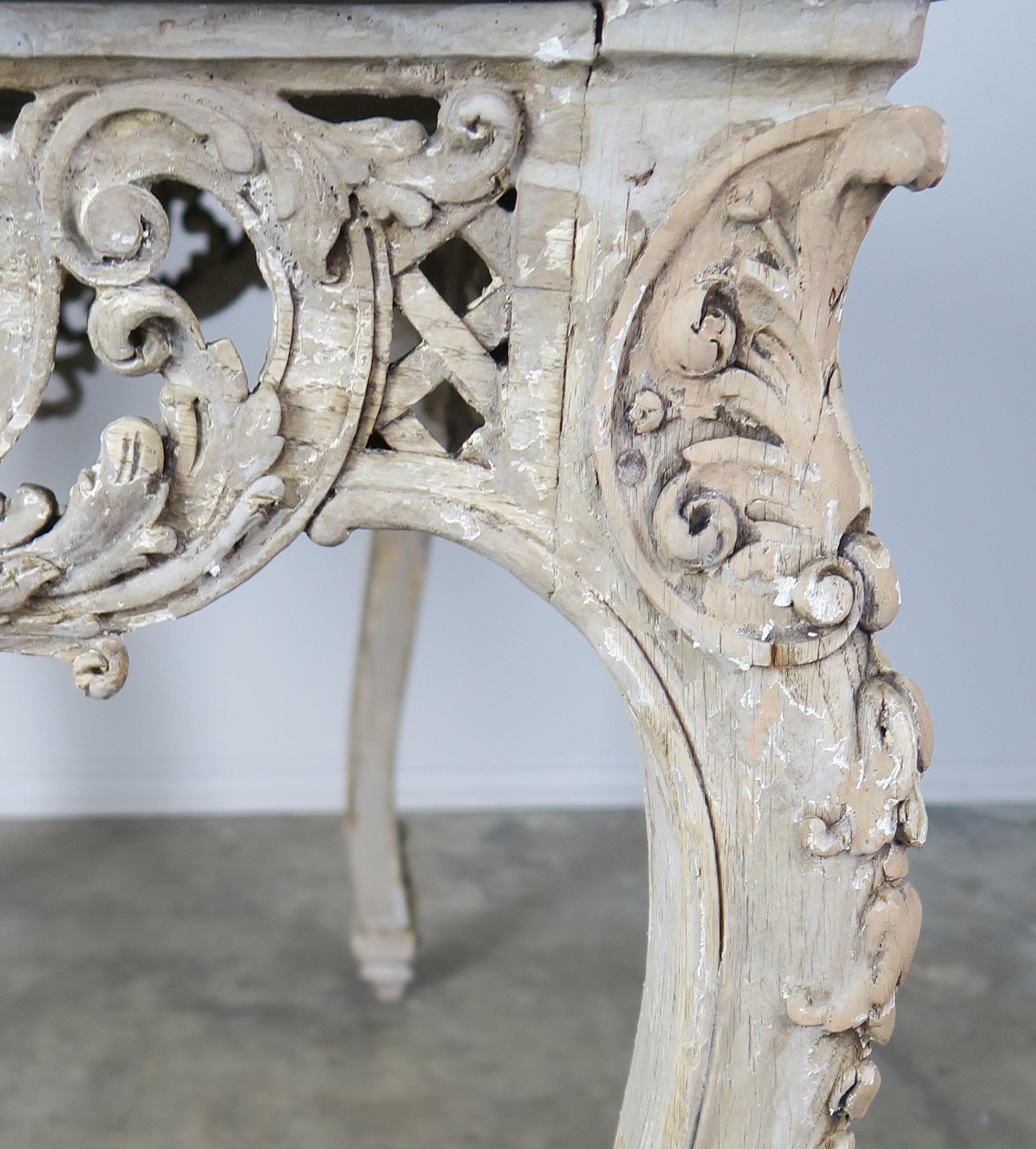 19th Century French Carved Table with Marble Top 2
