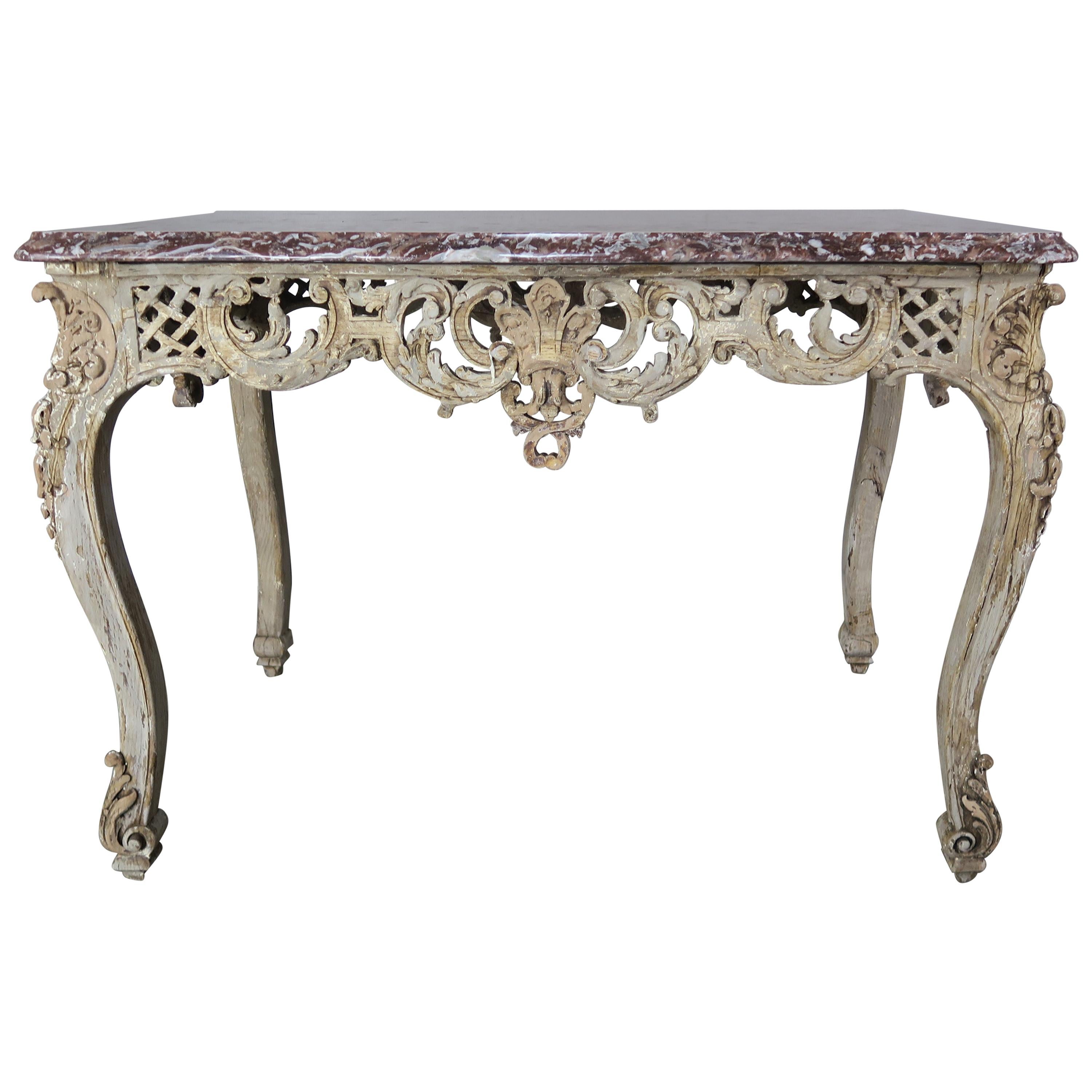 19th Century French Carved Table with Marble Top