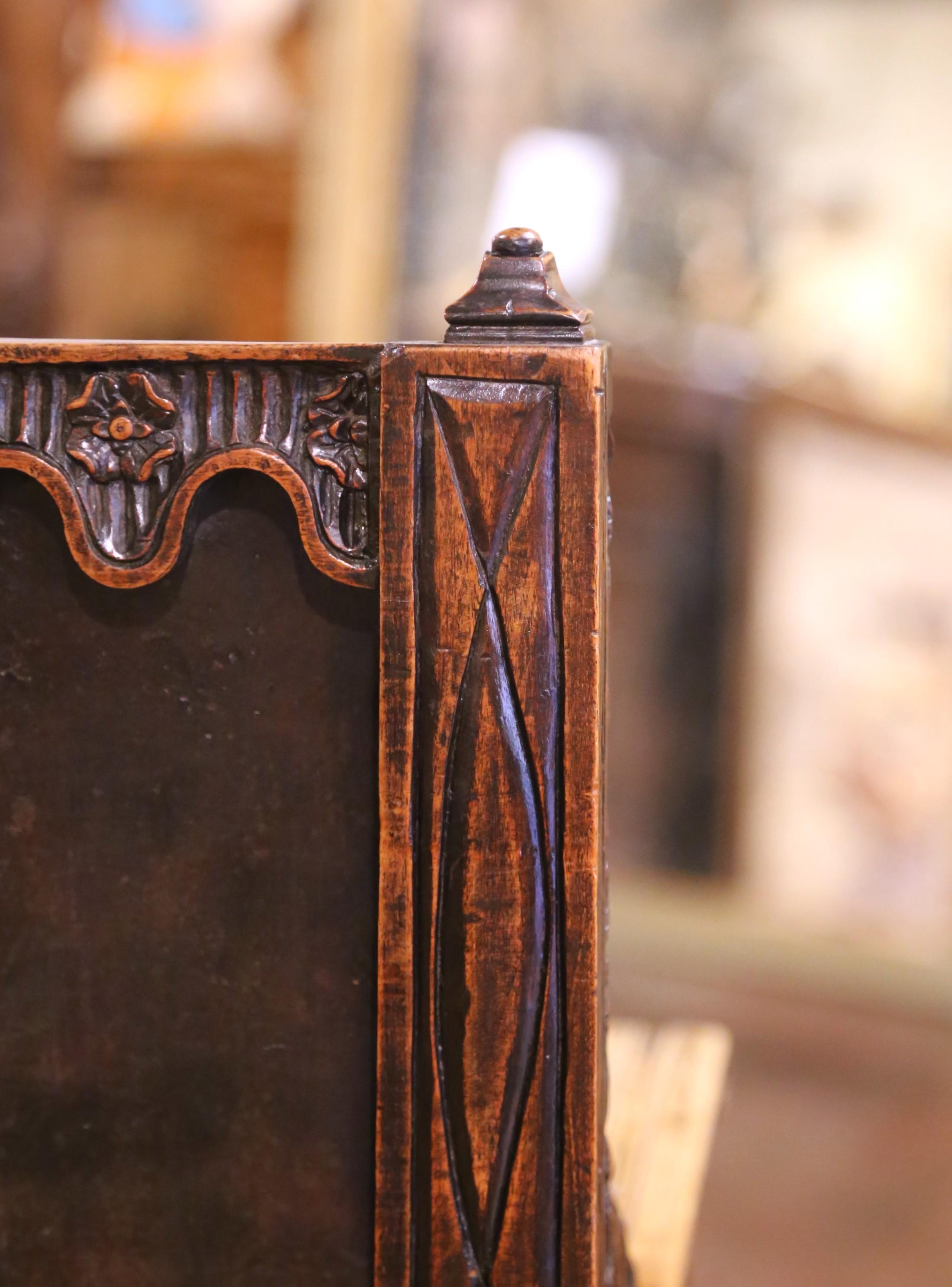 19th C. French Carved Walnut Dagobert Curule Armchair with Tooled Leather For Sale 6