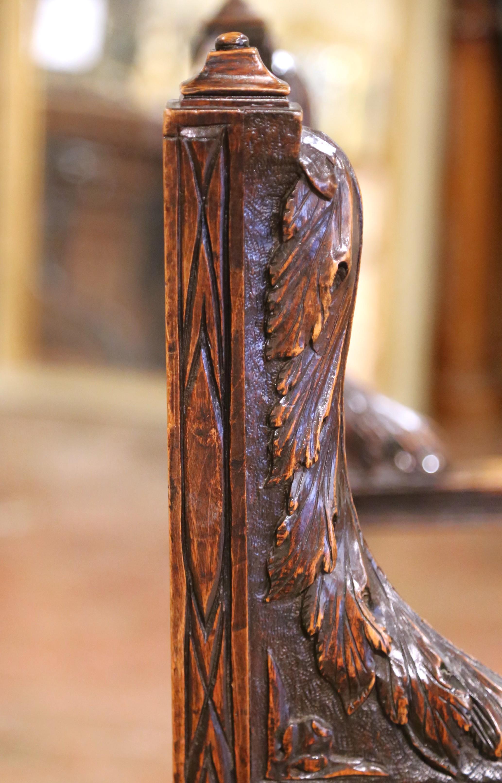 19th Century 19th C. French Carved Walnut Dagobert Curule Armchair with Tooled Leather For Sale