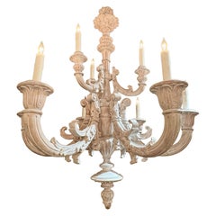 19th c. French Carved Whitewashed Chandelier