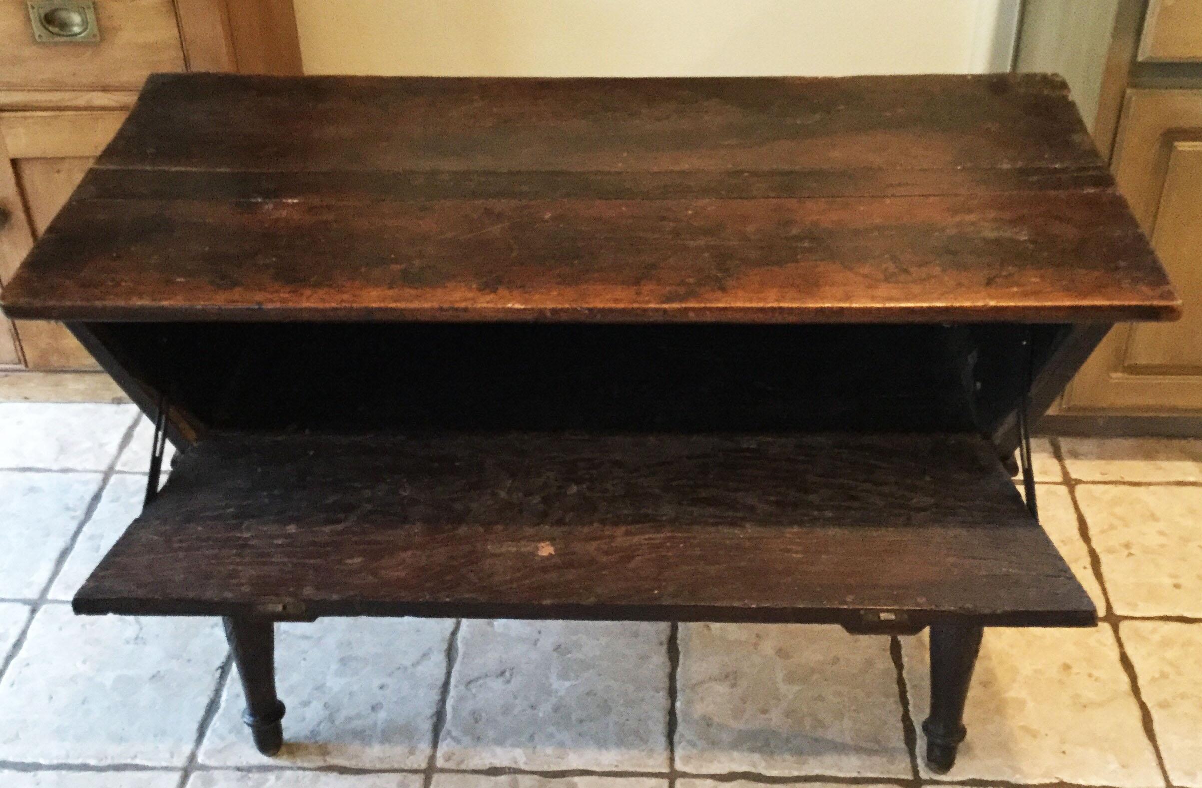 Rustic 19th century, French carved wood bread dough chest style Louis XVI.
 