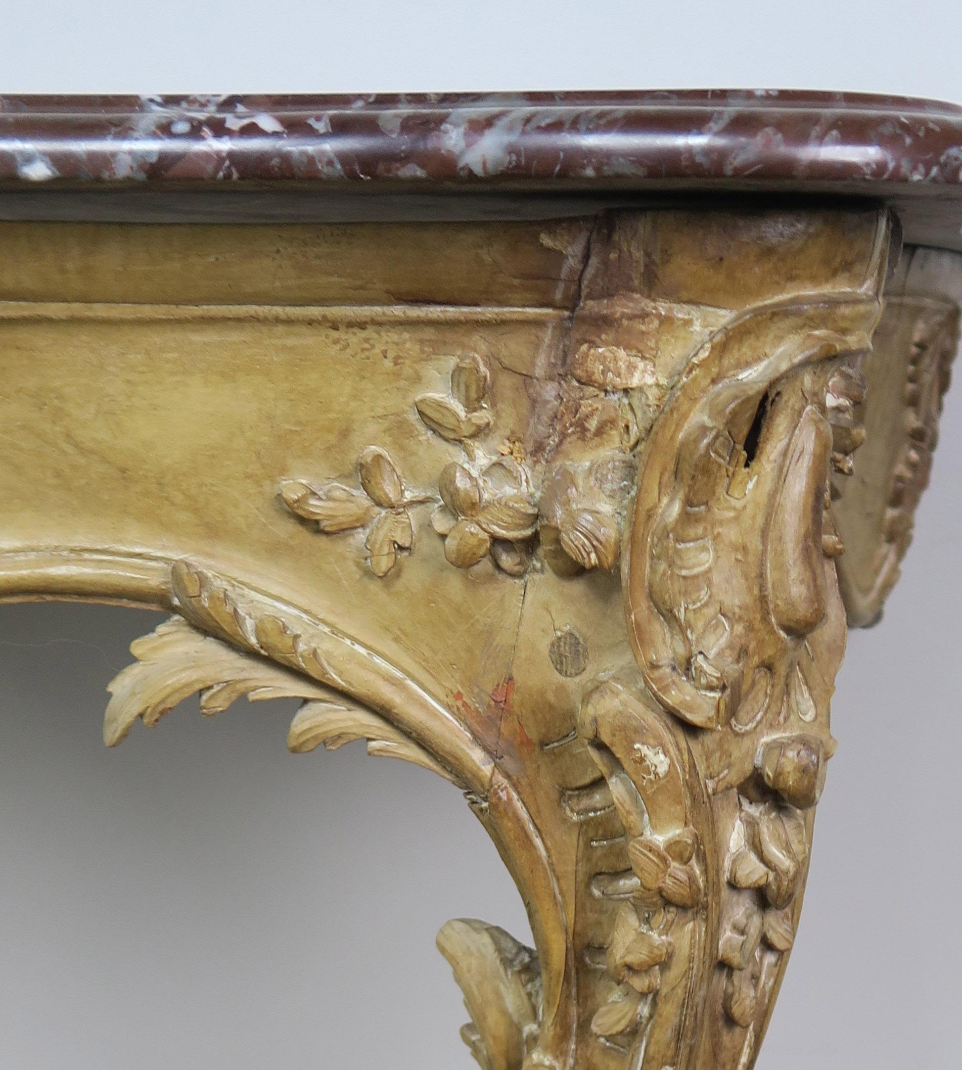 19th Century French Carved Wood Console with Marble Top 4