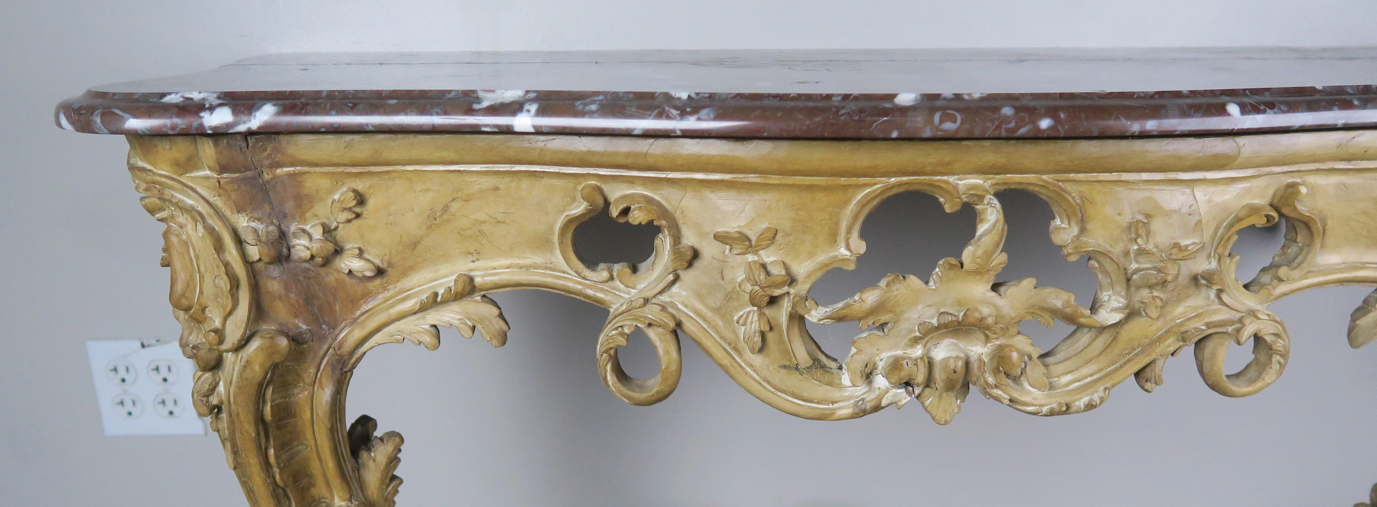 19th Century French Carved Wood Console with Marble Top 6
