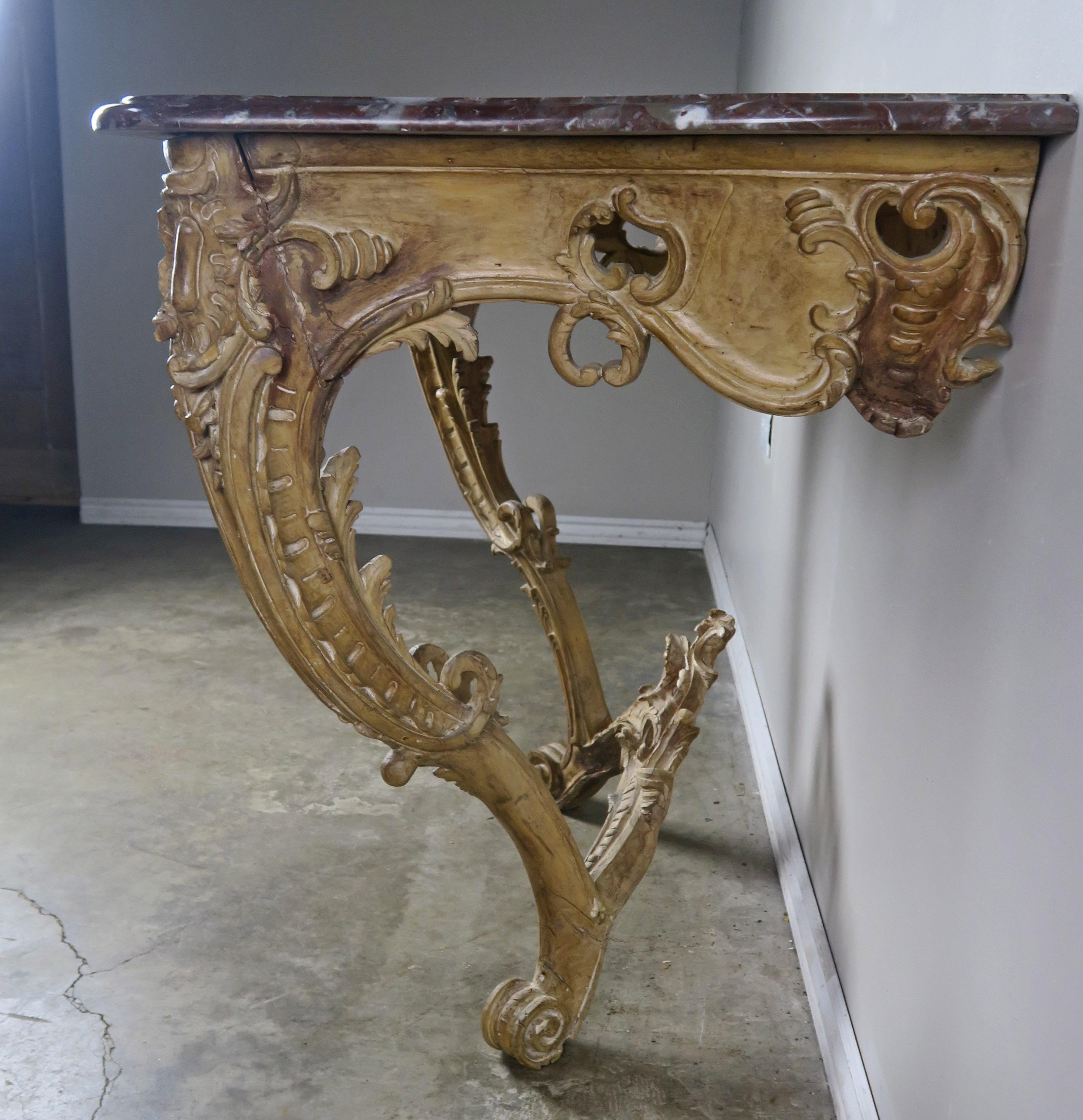 19th Century French Carved Wood Console with Marble Top 9