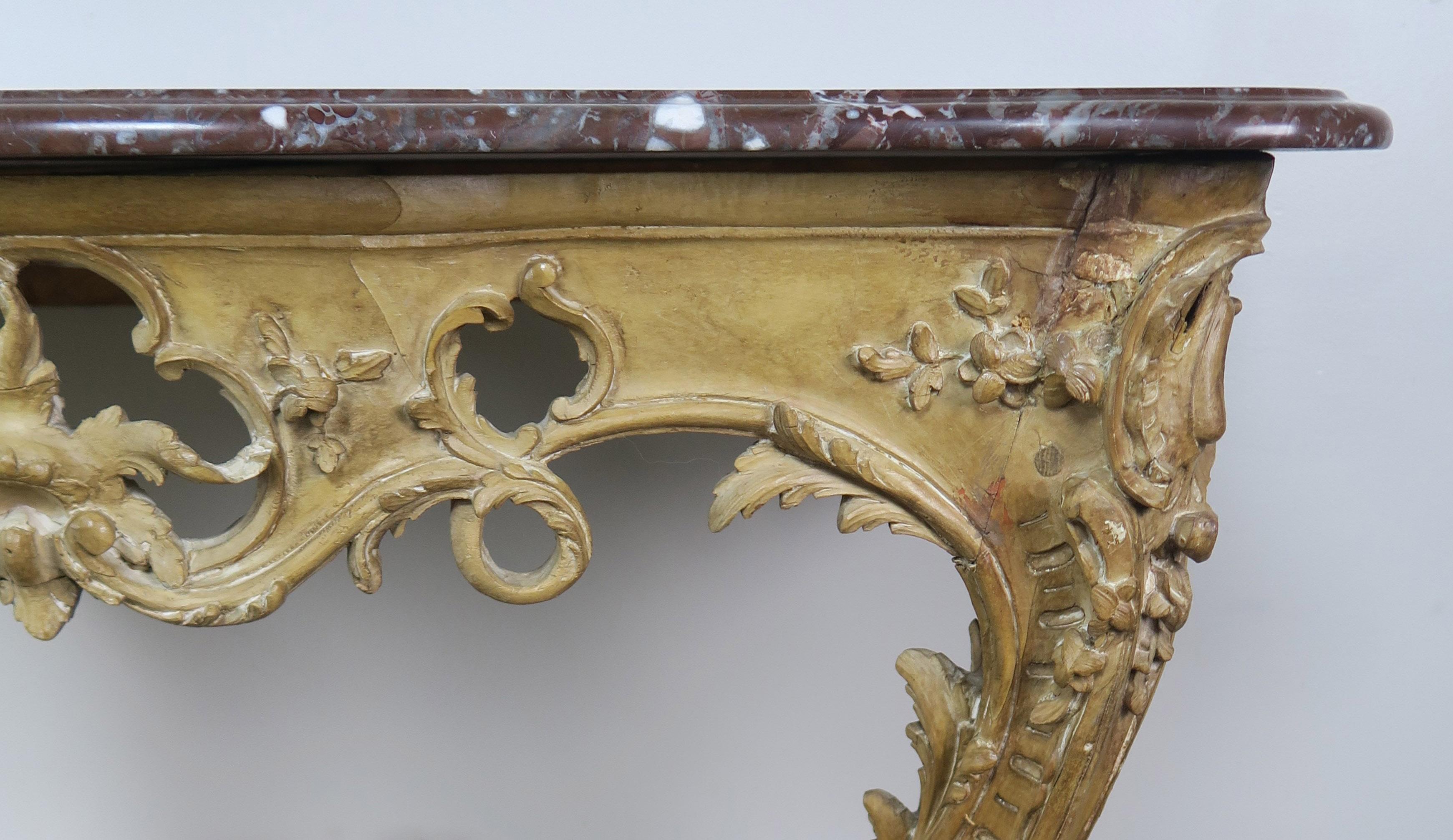 19th Century French Carved Wood Console with Marble Top 1